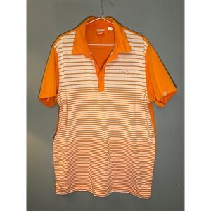 Puma Sportlifestyle Mens Orange White Striped Golf Polo Shirt Short Sleeve XL